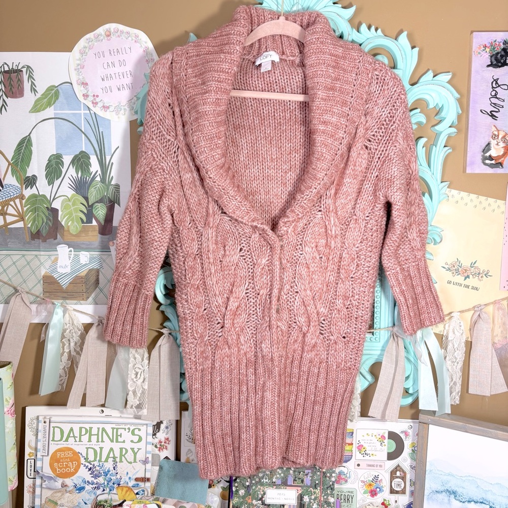 Ann Taylor Loft Womens Sz.S Long Pink Cardigan Sweater Wool Alpaca Spring Autumn